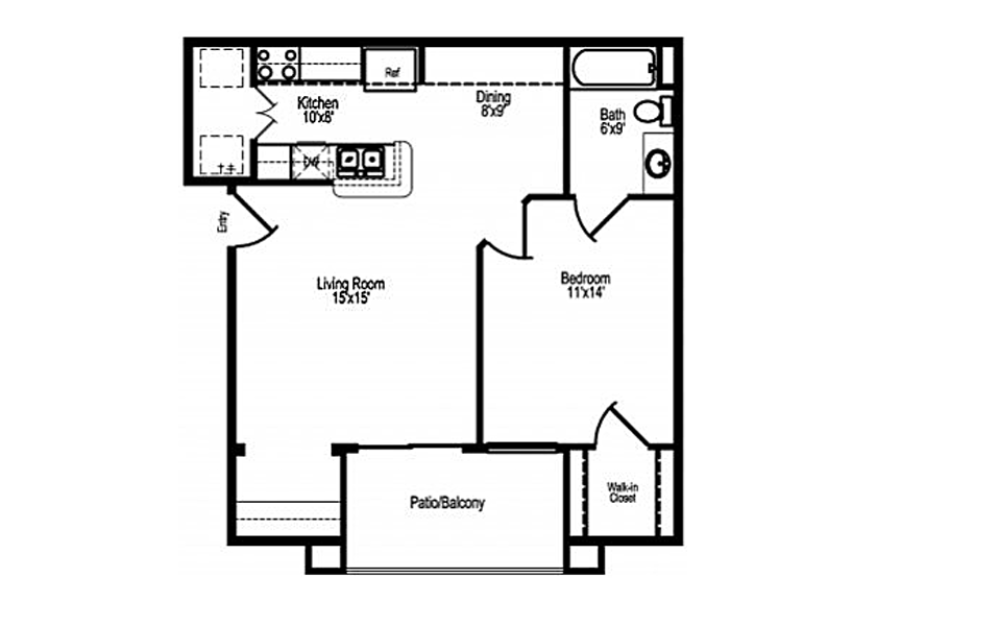 Homestead - 1 bedroom floorplan layout with 1 bathroom and 654 square feet (2D)