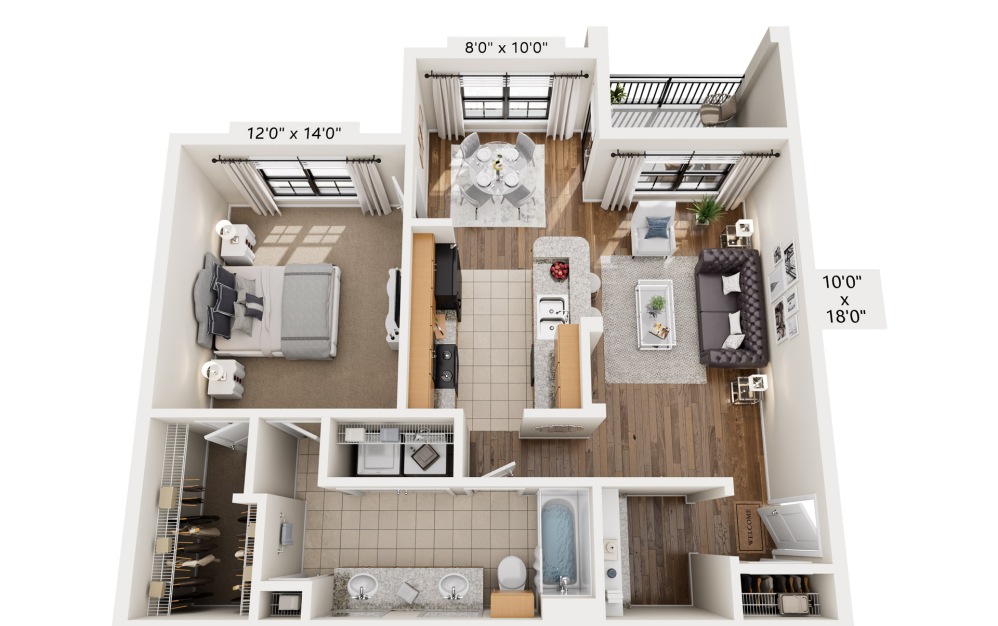 Estate - 1 bedroom floorplan layout with 1 bathroom and 815 square feet (3D)